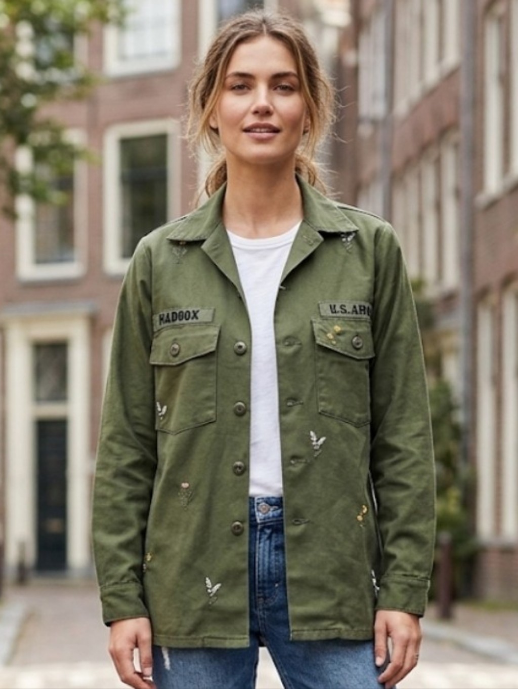 Ag Adriano Goldschmied Workshop Upcycled Vintage Military Embroidered Jacket Xs/
